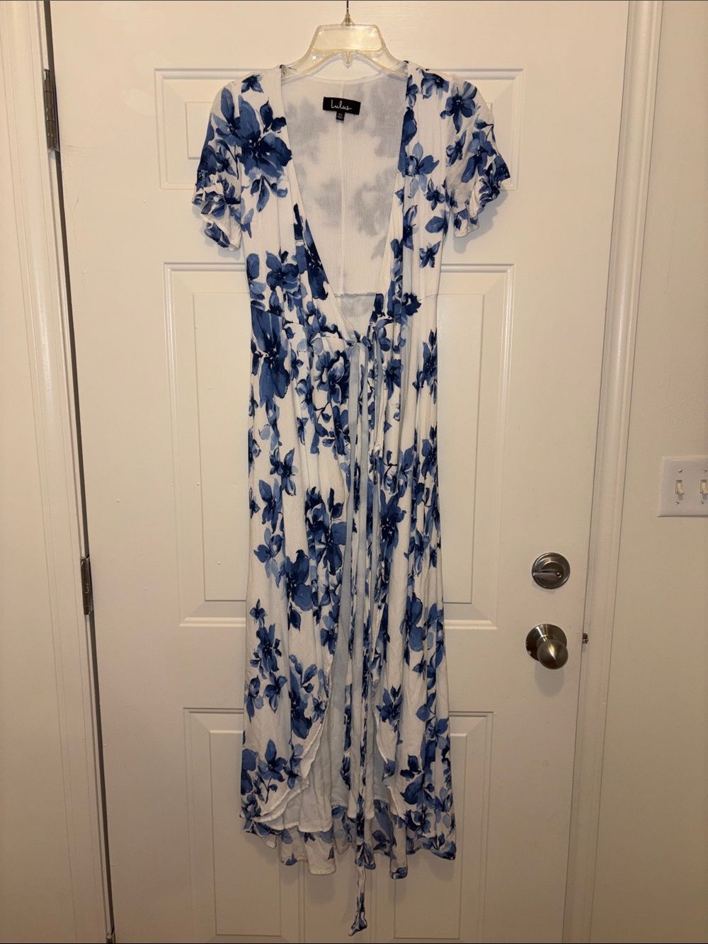 Lulus floral blue maxi dress with front tie